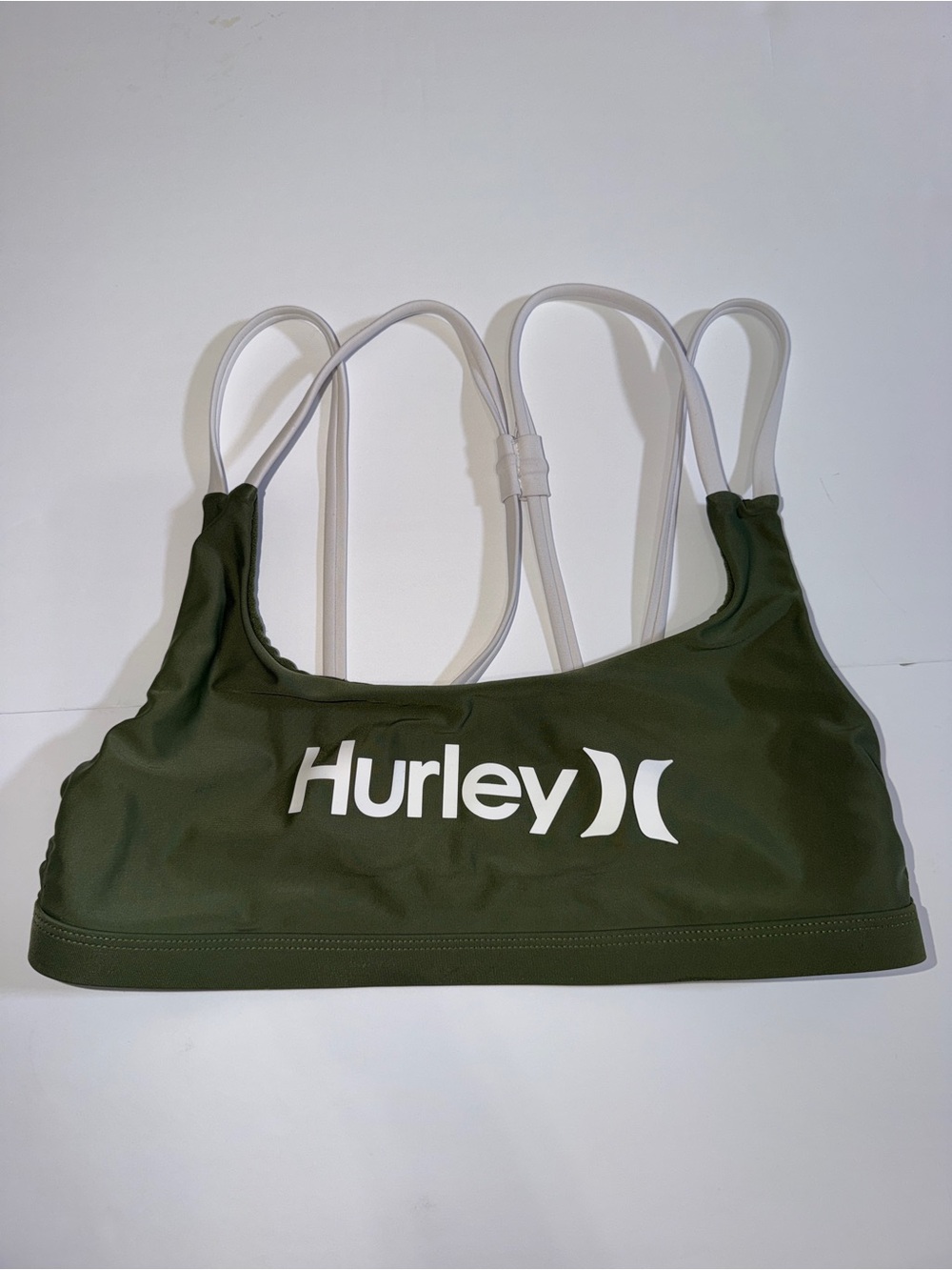 Hurley Olive Green Logo Bralette with White Straps